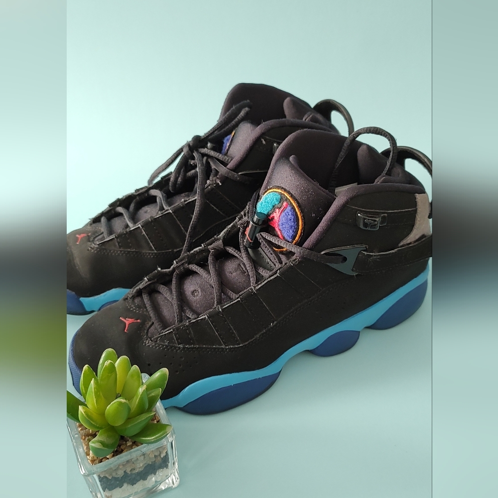 Jordan 6 Rings Aqua black sneakers size 7Y athletic good condition 25 cms - Picture 4 of 12